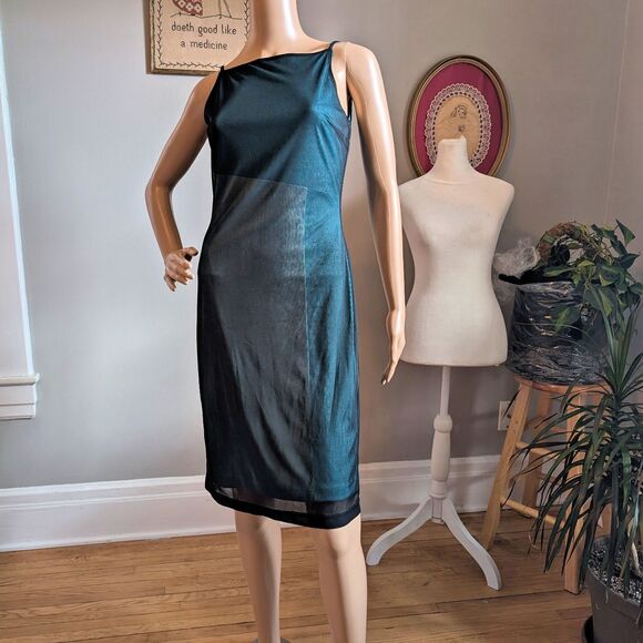 Vintage 90s Y2K Express Mini Dress Party Mesh Blue Cocktail Prom Mod Size 1/2 - Picture 3 of 12